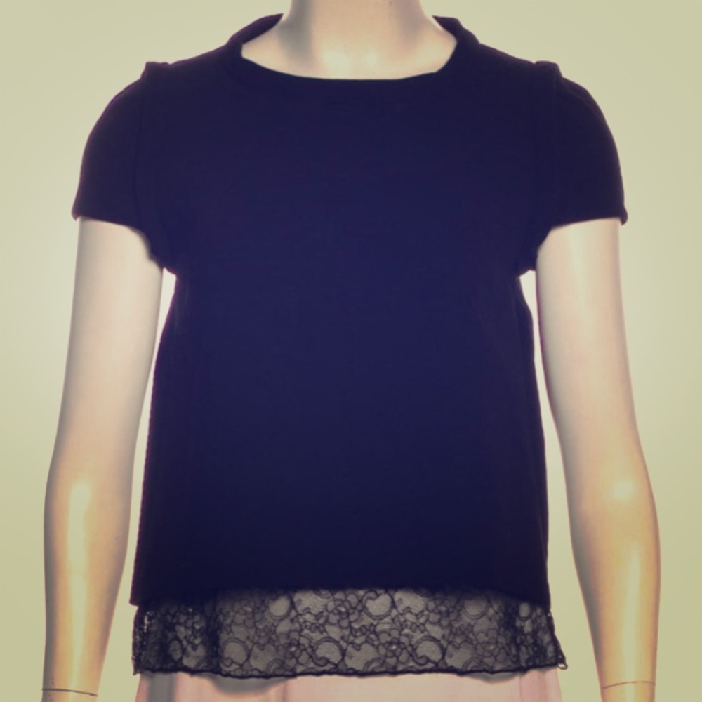 Maje crepe top with lace trim